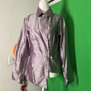 Lilac silk dupioni top cover up Asian designer influenced structure